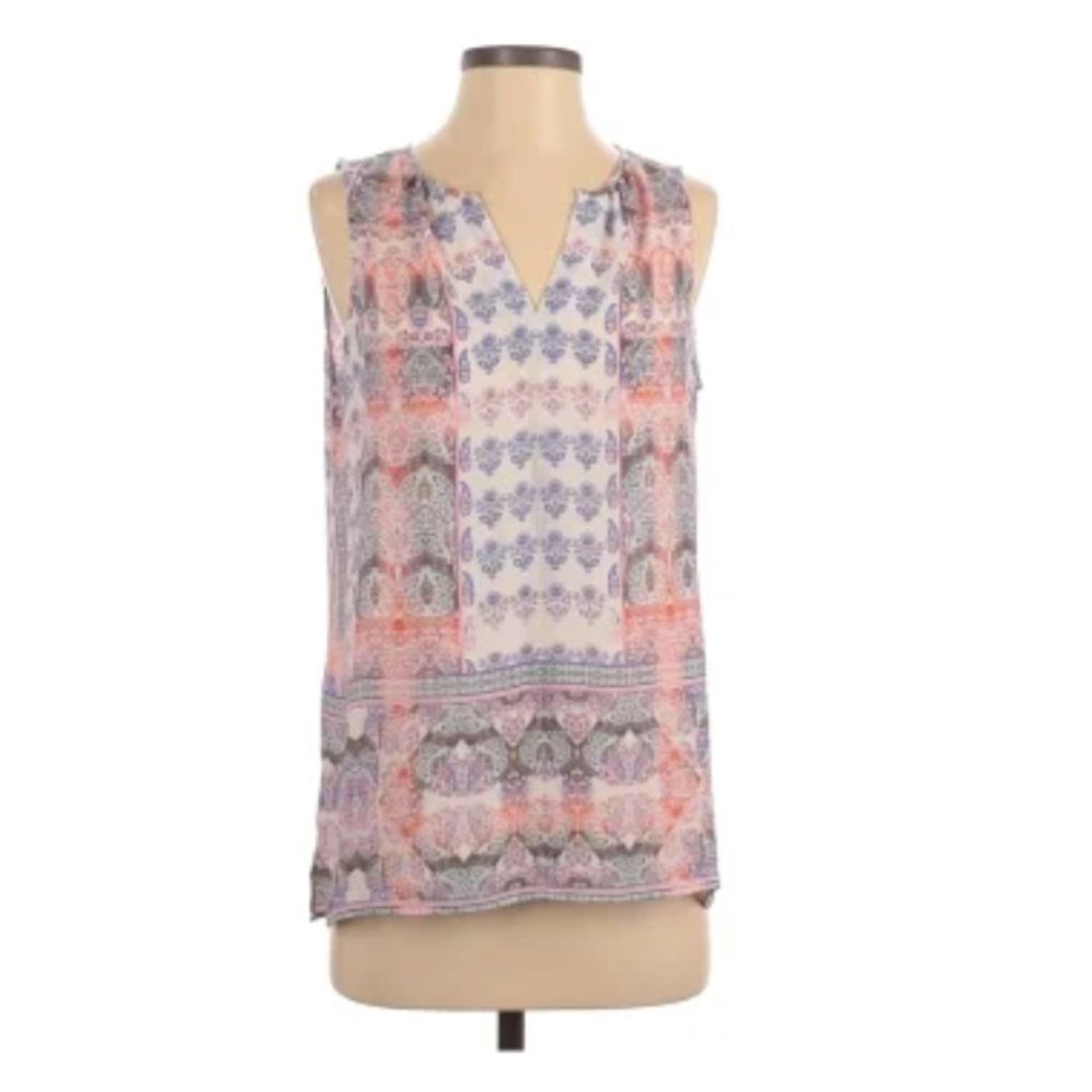 Pink and Purple Floral Print Loose Sleeveless Blouse